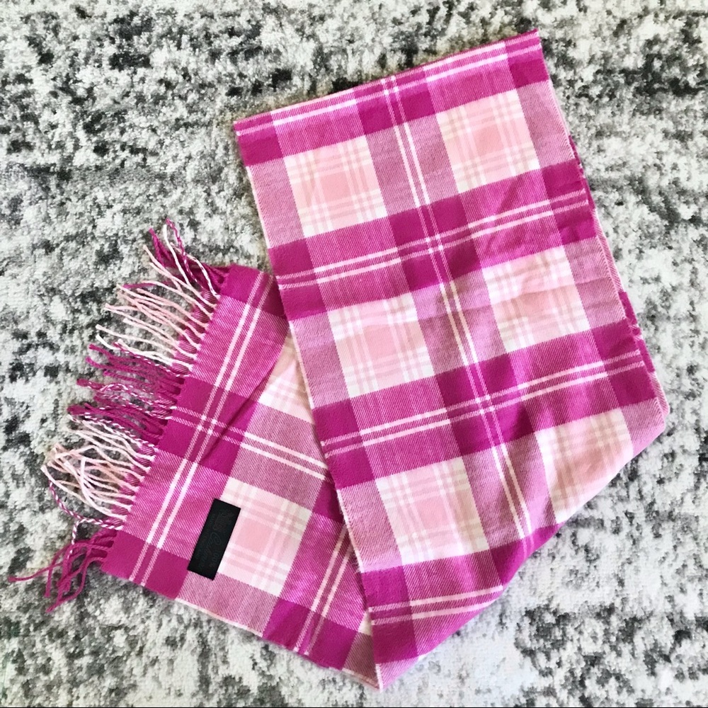 Pink Plaid 100% Cashmere Tassel Scarf Made in England